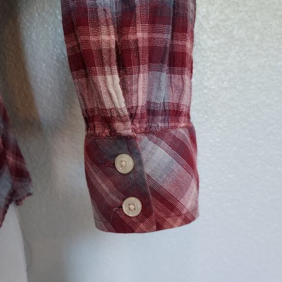 Lucky Brand Red Plaid Long Sleeve Button Down Size M - Picture 6 of 10